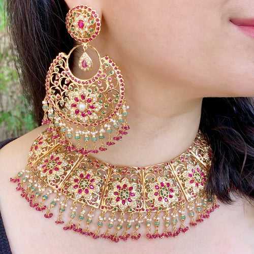 Bridal Wear Necklace Set | Intricate Design | Ruby Emerald & Pearl NS 313
