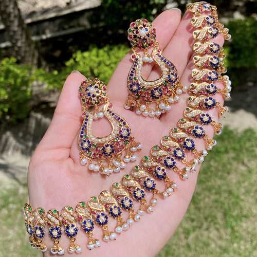 Premium Gold Plated Jewellery Online | Multicoloured Necklace Set NS 314