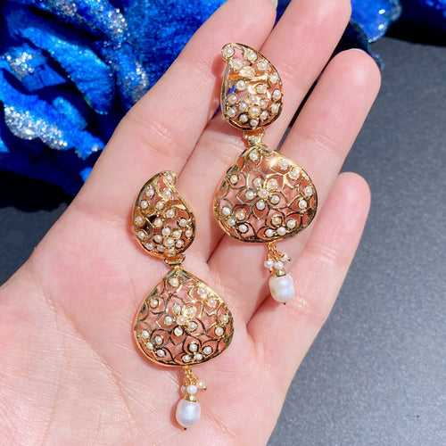 Dainty Floral Pearl Earrings | Indo Western Design ER 589