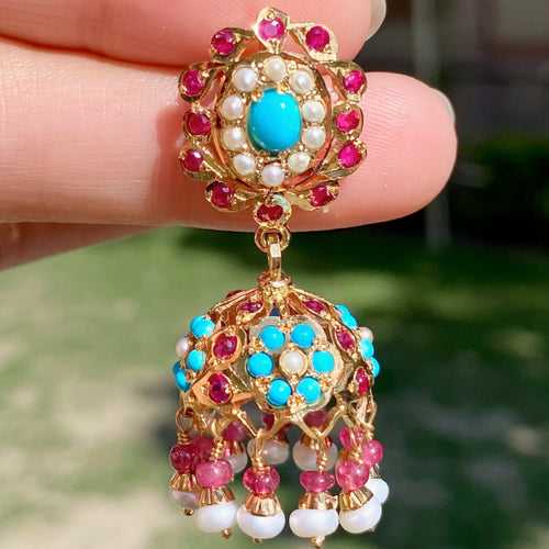 Ruby Feroza Jhumka | Turquoise Jhumka | Indian Jewellery Online ER 597