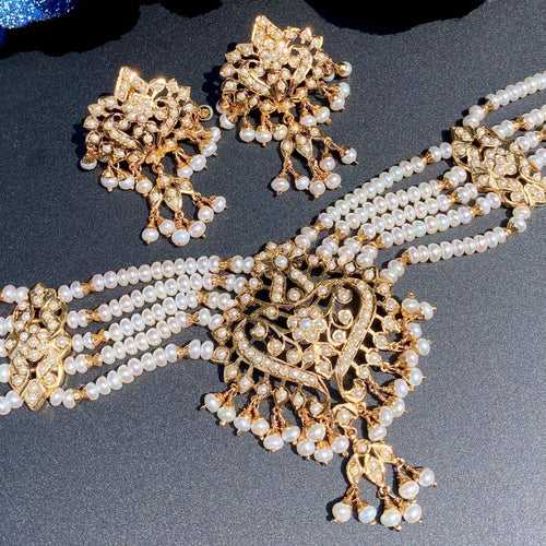 Mughal Pearl Jewellery | Heritage Pearl Necklace | Gold Plated Traditional Jewellery | NS 336