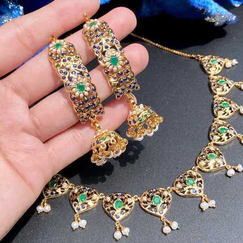 Dainty Necklace with Traditional Dandi Jhumki | Punjabi Jadau Set NS 334