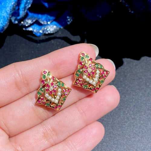 Ruby Emerald Earrings | Sober Stud Earrings for Girls & Women | Traditional Indian ER 618