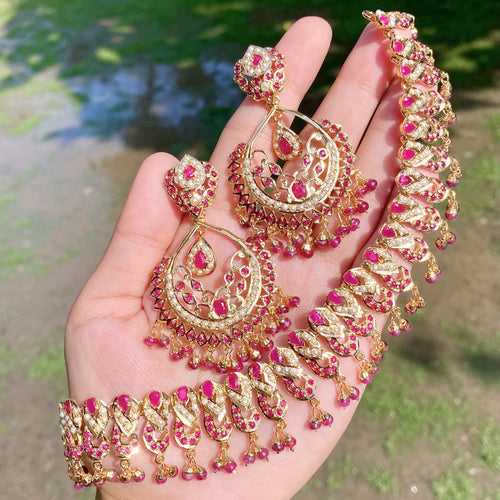 Ruby Pearl Set with Chandbali | Buy Handmade Indian Jewellery Online NS 451