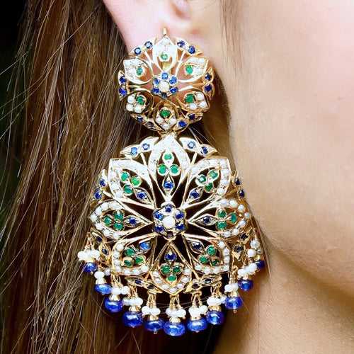 Multicolored Statement Earrings in Gold Plated Silver ER 309