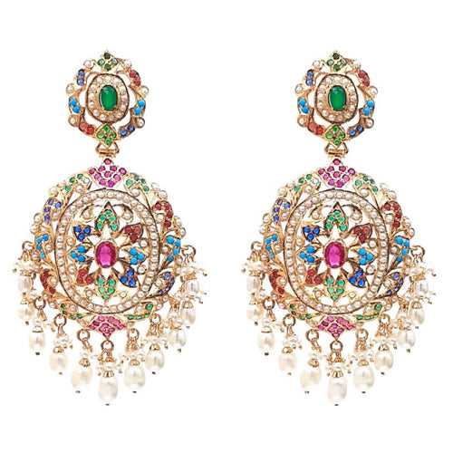 Navrattan Jadau Earrings in Gold Plated Silver ER 061