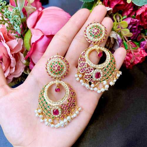 Multicolored Jadau Chandbali Earrings in Gold Plated Silver ER 233