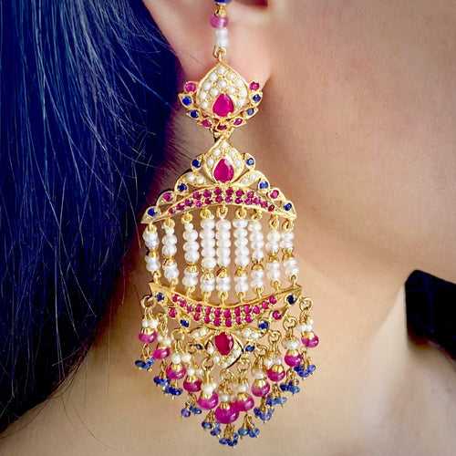 Multicolored Jhoomar Earrings in Gold Plated Silver ER 386