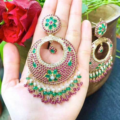 Multicolored Jadau Chandbali Earrings in Gold Plated Silver ER 140