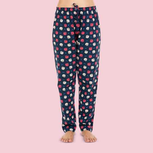 Navy Blue Cotton Printed Pajama