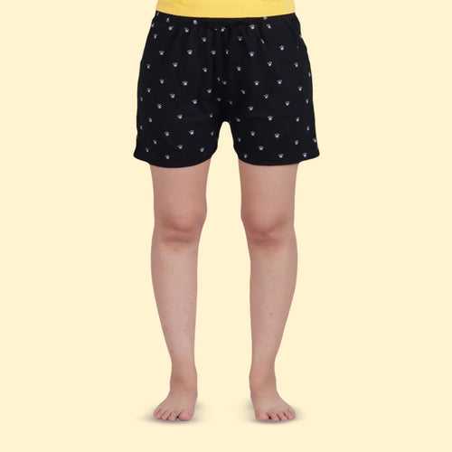 Cotton Black Pug Printed Mini Shorts