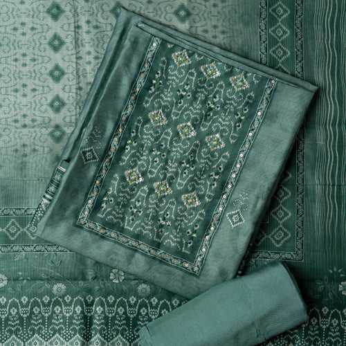 Chanderi SIlk Print Dress Material (Pastel Teal)