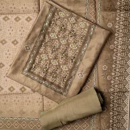 Chanderi Silk Print Dress Material (Pastel Green)