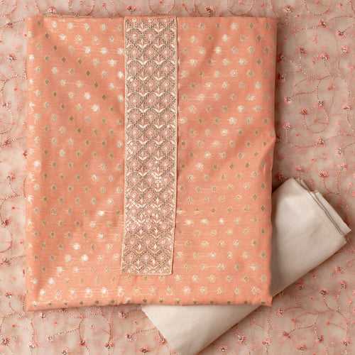 Chanderi Silk Dress Material (Peach)