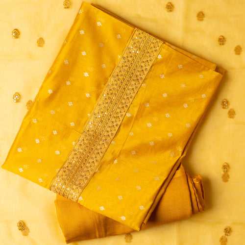 Party Wear Chanderi Silk Dress Material (Golden Yellow)