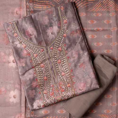 Silk Embroidered Party Wear Dress Material (Pastel Wine)