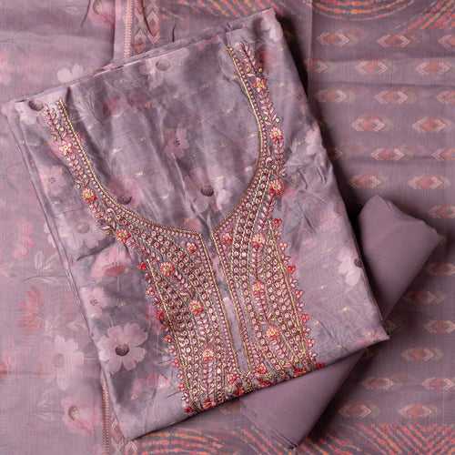 Silk Embroidered Party Wear Dress Material (Pastel Purple)