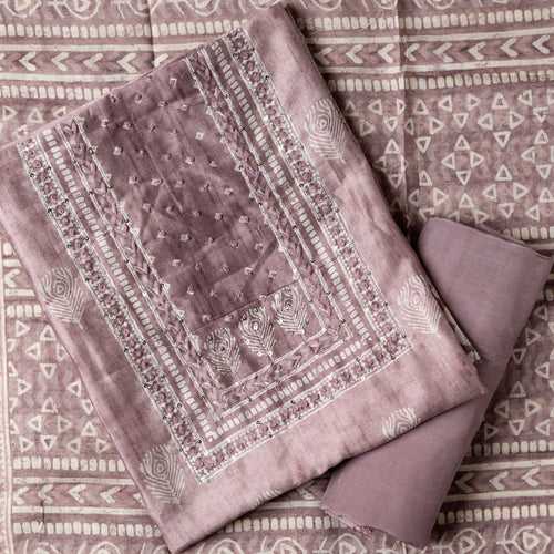Chanderi Silk Dress Material (Light Purple)