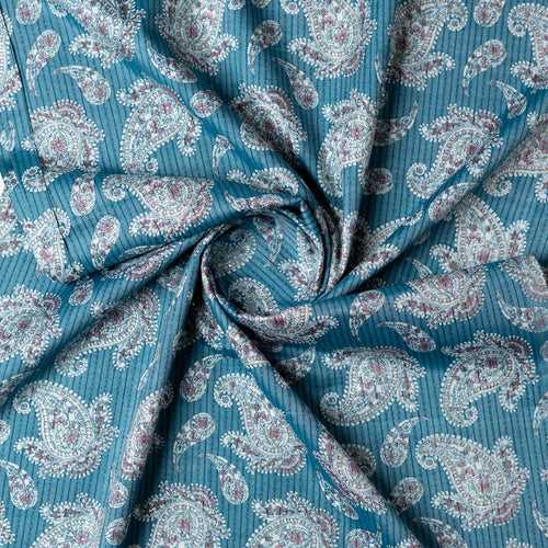 Cotton Foil Printed Fabric (Light Blue)