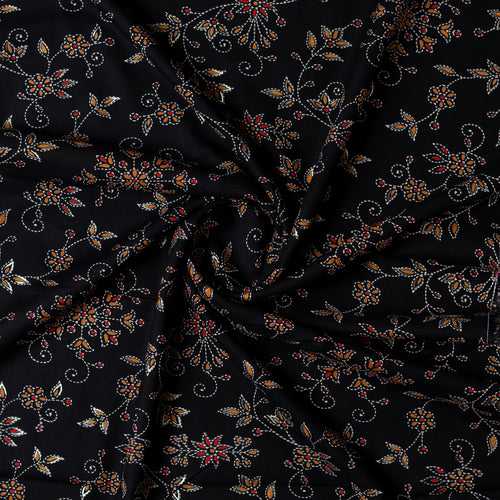 Rayon Gold Color Printed Fabric (Black)