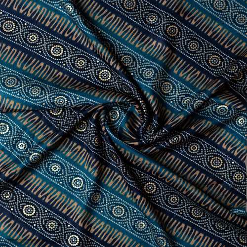 Rayon Gold Color Printed Fabric (Blue)