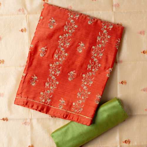 Peach Color Chanderi Silk Dress Material