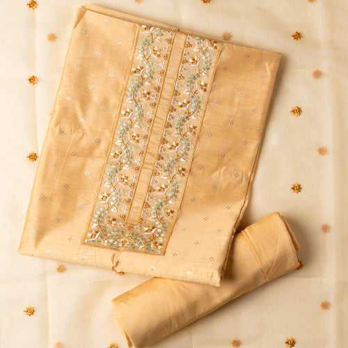 Chanderi Silk Jacquard Weaving Dress Material (Golden Yellow)