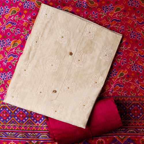 Chanderi Silk Functional Wear Dress Material (Ivory)