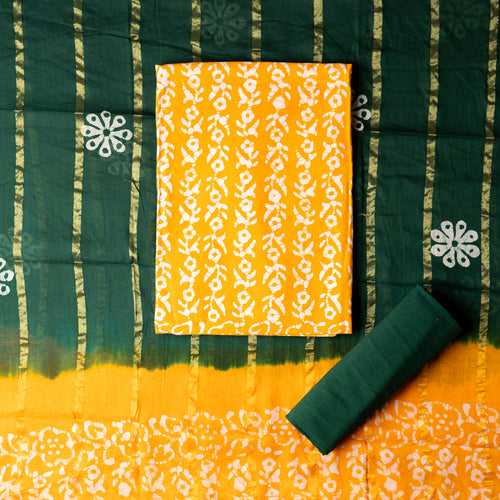 Cotton Wax Batik Dress Material (Yellow)