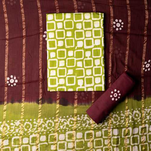 Cotton Wax Batik Dress Material (Mehendi Green)