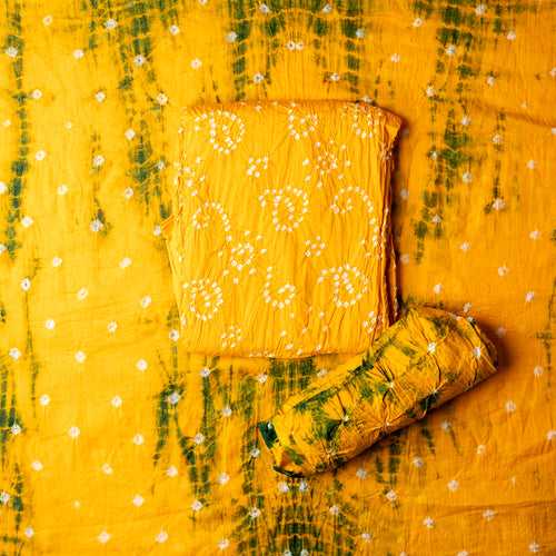Cotton Bandhani Unstitched Dress Material (Yellow)