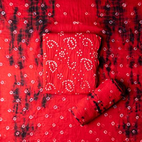 Cotton Bandhani Unstitched Dress Material (Red)