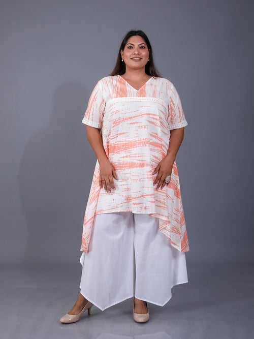 Fabnest Curve Orange Shibori Printed Assymetric Kurta Only With Lace Detailing