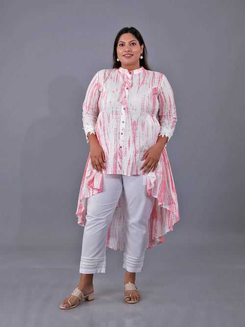 Fabnest Curve Pink Shibori Cotton Printed Assymetrical Tunic