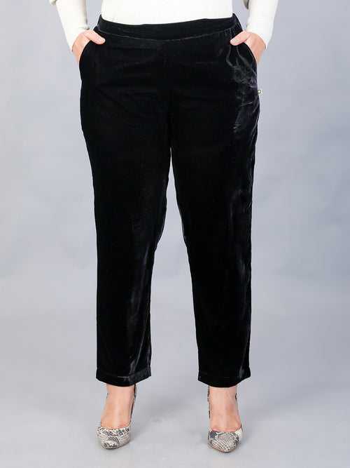 Black velvet straight pants