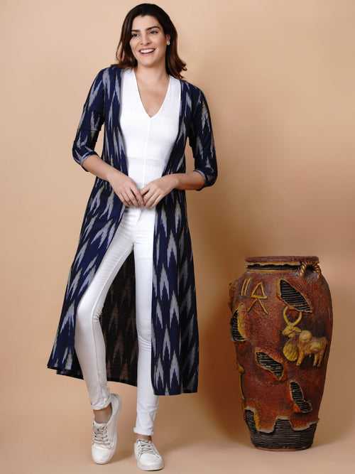 Handloom Cotton Blue Ikat Cape