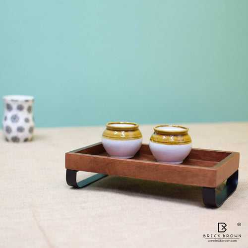 Serving Tray with Metal Stand from Mahogany Collection (Small)