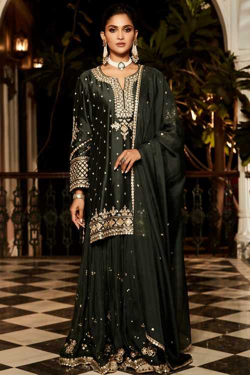 The Nawabi Green Roohani Sharara Set