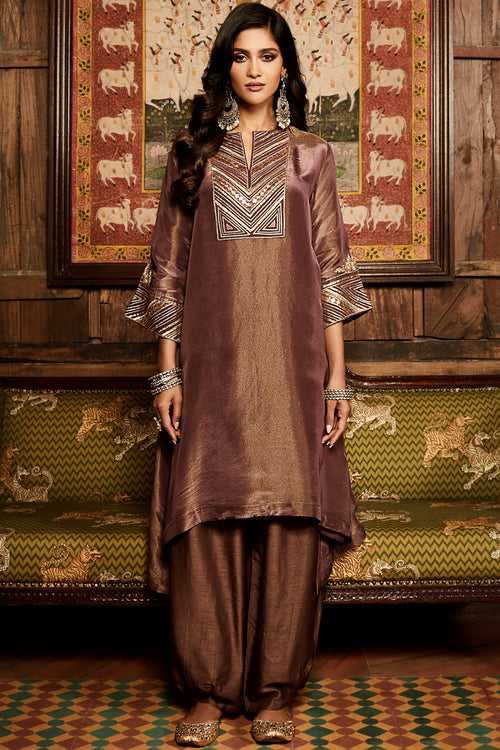 The Rusted Tissue Gota Plum Kurta Set