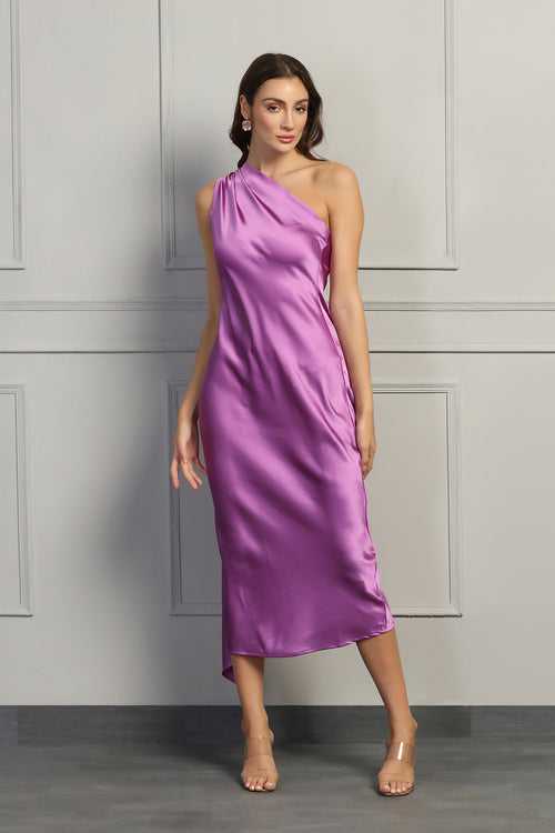 Dreamy Drapes Satin Dress - Purple
