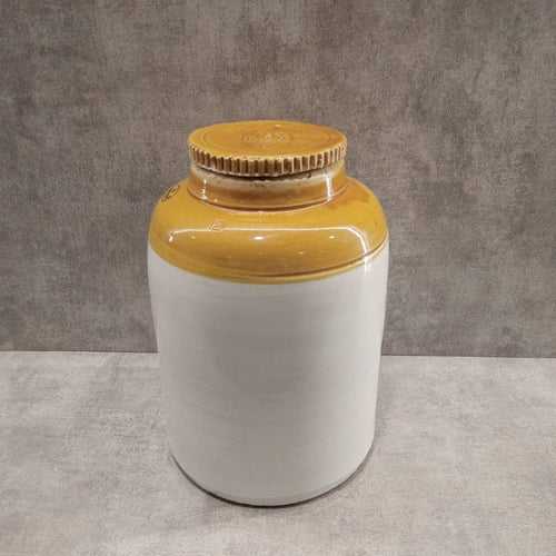 RasoiShop Ceramic Jar 5 Kgs Capacity | Indian Achaar/ Pickle Jar | White & Brown | 1 Pc