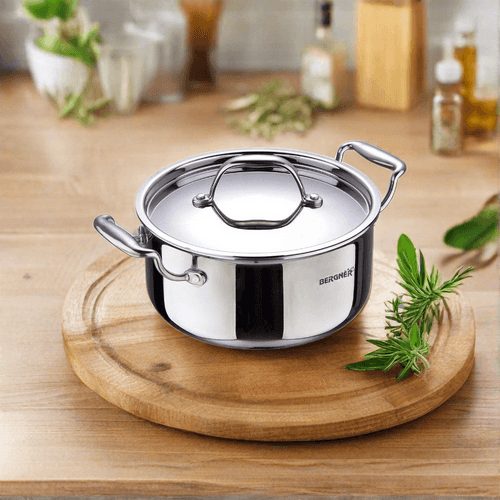 Bergner Argent Mini Tri-Ply Stainless Steel Casserole with Stainless Steel Lid | Gas & Induction Compatible | Silver | 1 Pc