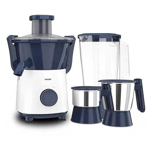 Philips Daily Collection Juicer Mixer Grinder with 3 Jars 500 Watts - HL7568/00 | White & Deep Azure