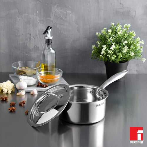 Bergner Argent Tri-Ply 16 cm Saucepan with Lid | Gas & Induction Compatible | Silver