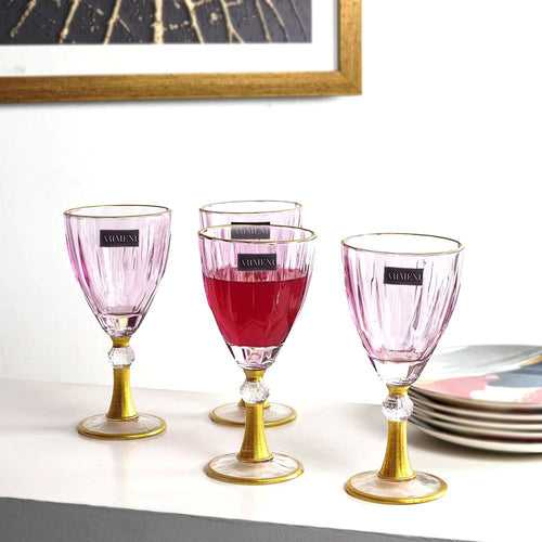 The Artment Impressionist Gold Stemmed 270 ML Wine Glass Set | Transparent | Set of 4 Pcs