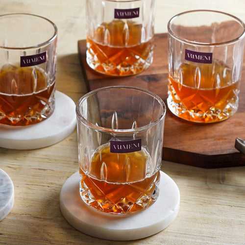 The Artment Sculpted Tumbler 230 ML Whiskey Glass Set | Transparent | Set of 4 Pcs