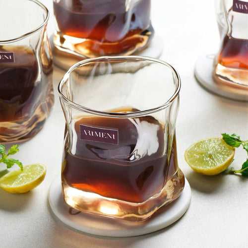 The Artment Modern Art Double Bottomed Wave 310 ML Whiskey Glass Set | Transparent | Set of 4 Pcs