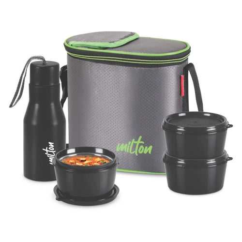 Milton Arista Tiffin with 3 Container + Super Stainless Steel 475 ML Bottle | Insulated Jacket | Set of 4 Pcs