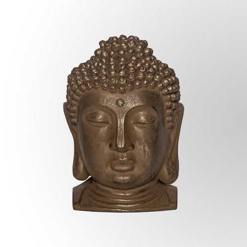 Dull Gold Bronze Finish Buddha Head Sculpture Decor