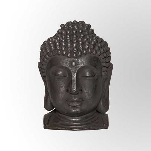 Silver Iron Finish Buddha Head Sculpture Decor